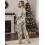 (M, Ivory) Completo pigiama natalizio da donna, camicia a maniche lunghe e pantaloni, set 2 pezzi comodi. 6