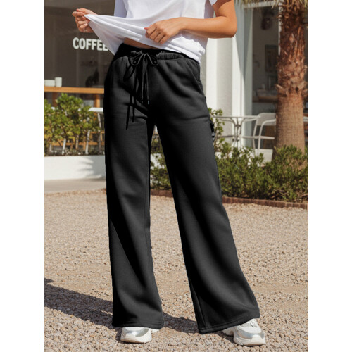 (M, Black) Γυναικεία Casual Παντελόνια με Ελαστική Μέση και Τσέπες, Ριχτό Streetwear 1