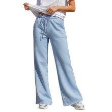 (L, Light Blue) Damen-Freizeithose, lockere Streetwear-Hose mit Taschen, elastischem Bund mit Kordelzug, einfarbig, mit Taschen