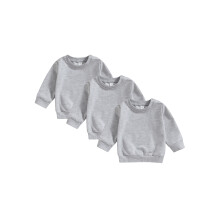 (0-6 Months, Gray) 3-delige set jongens sweatshirts, effen kleur, ronde hals, lange mouwen, pullover tops, herfstkleding