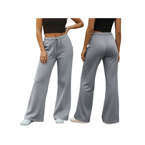 (L, Dark Grey) Γυναικεία Casual Παντελόνια με Ελαστική Μέση και Τσέπες, Ριχτό Streetwear 1