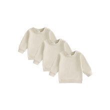 (18-24 Months, Ivory) 3-delige set jongens sweatshirts, effen kleur, ronde hals, lange mouwen, pullover tops, herfstkleding