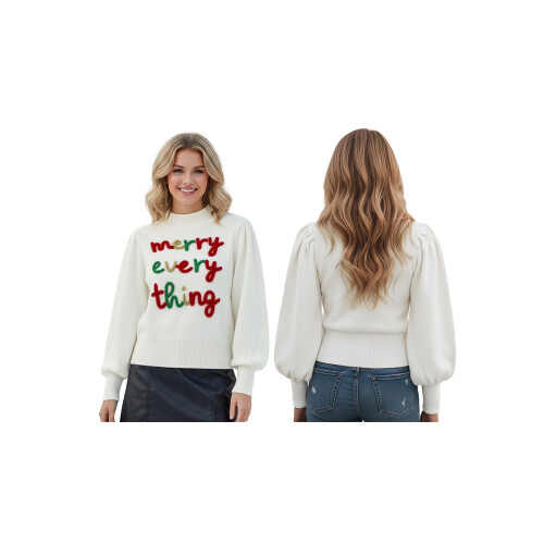 (L, White) Γυναικείο Χριστουγεννιάτικο Πλεκτό Κεντημένα Γράμματα 1