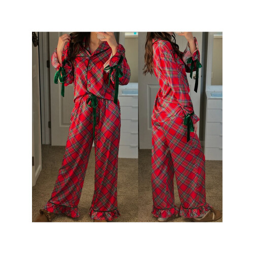 (M, Red) Weihnachtspyjama für Mutter passende Hose. 1