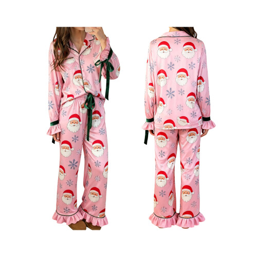 (S, Pink Santa) Σετ Χριστουγεννιάτικες πιτζάμες μακριά μανίκια. 1