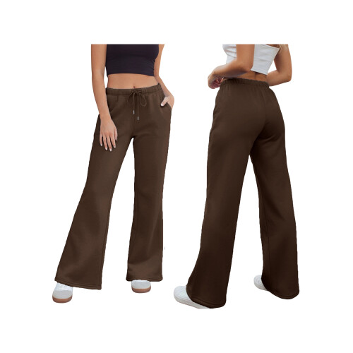(L, Brown) Γυναικεία Casual Παντελόνια με Ελαστική Μέση και Τσέπες, Ριχτό Streetwear 1