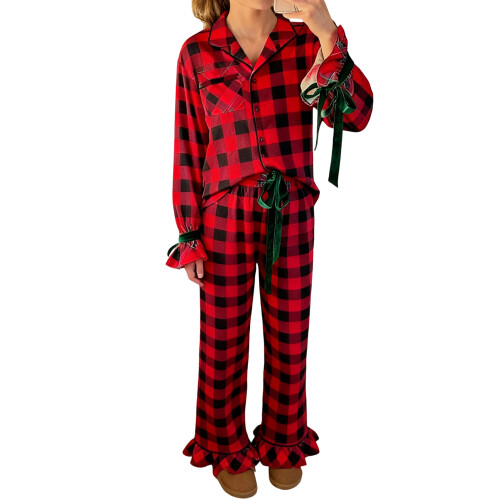 (3-4 Years, Red Plaid) Σετ Χριστουγεννιάτικες πιτζάμες μακριά μανίκια. 1