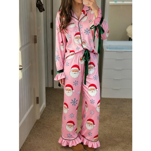 (M, Pink Santa) Σετ Χριστουγεννιάτικες πιτζάμες μακριά μανίκια. 2
