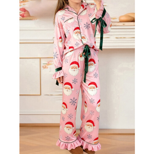 (3-4 Years, Pink Santa) Σετ Χριστουγεννιάτικες πιτζάμες μακριά μανίκια. 2