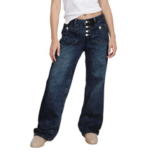 (XL, Black) Jean cargo femme taille basse, coupe ample, jambes larges, couleur unie, avec poches
