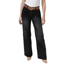 (M, Blue) Jean cargo femme taille basse, coupe ample, jambes larges, couleur unie, avec poches