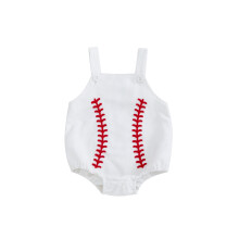 (3-6 Months, White) Tutina intera per neonati e bambini, con ricamo a tema baseball, senza maniche e pantaloni con bretelle.
