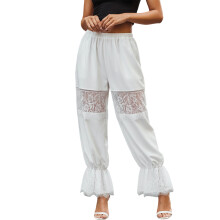 (L, White) Damen Herbst-Bloomer, lässig, locker, stilvoll, einfarbig, mit Spitze und Blumen, niedrige Leibhöhe