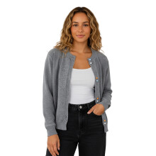 (XXXXL, Greyish White) Gilet en maille grande taille pour femme, couleur unie tendance, manches longues, col rond, fermeture boutonnée