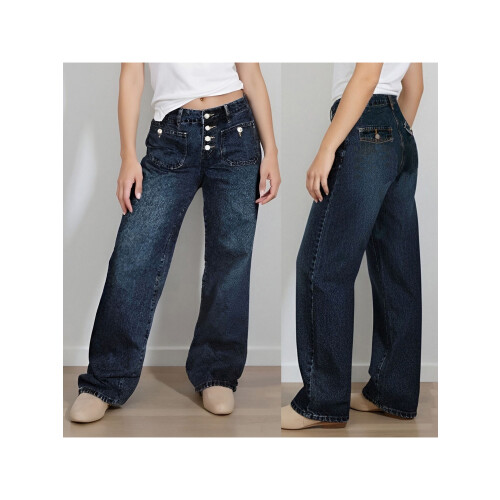 (L, Black) Γυναικείο Cargo τζιν φαρδιά μπατζάκια，τσέπες 2