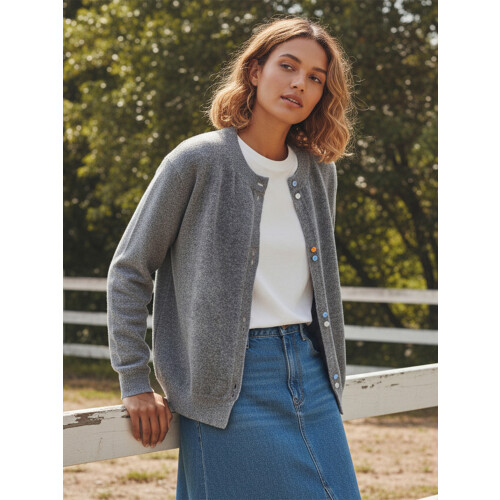 (XXXXL, Greyish White) Γυναικεία πλεκτή ζακέτα στρογγυλή λαιμόκοψη 2