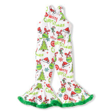 (5-6 Years, White) Lapset Tyttöjen Haalarit Joulu Print Hihaton Leveälahkeiset Jumpsuit Henkselit Housut Taaperoille
