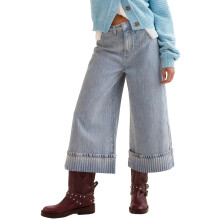 (M, Light Blue) Jean large pour femme, pantalon ample rayé taille basse avec poches, style streetwear tendance