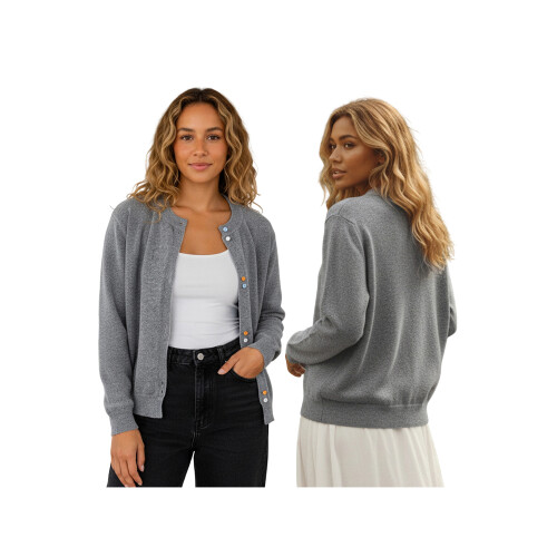 (XXL, Greyish White) Γυναικεία πλεκτή ζακέτα στρογγυλή λαιμόκοψη 1