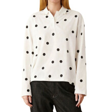 (S, White) Dames T-shirt met lange mouwen, gestreept/gestippeld patroon, omgeslagen kraag, losvallende top, streetwear