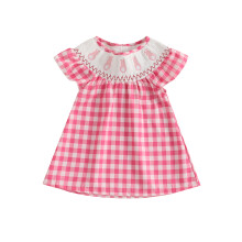 (18-24 Months, Pink) Pienen tytön söpö pääsiäismekko, pupukirjailu, ruutukuvio, A-linjainen, lentävät hihat