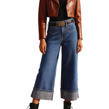 (XL, Blue) Jean large pour femme, pantalon ample rayé taille basse avec poches, style streetwear tendance
