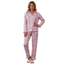 (XL, Pink) Dámská vánoční pyžamová sada dlouhý rukáv, klopa, potisk Santa/motivu, košile a kalhoty na spaní
