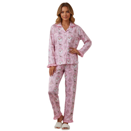 (XL, Pink) Γυναικείο σετ χριστουγεννιάτικης και παντελόνα.