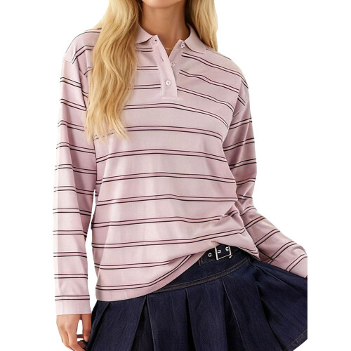 (XL, Pink) Γυναικείο μπλουζάκι μακρύ γιακάς, streetwear
