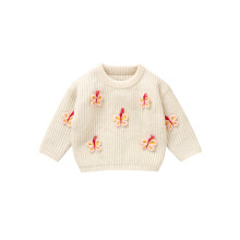 (2-3 Years, White) Baby-Mädchen-Pullover, langärmelig, Rundhalsausschnitt, Schmetterlingsmuster, warmer Winterpullover, Babykleidung