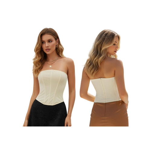 (L, Creamy White) Γυναικεία αμάνικα τοπ και κόκαλα 1