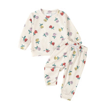 (18-24 Months, Beige) Tacair Fómhair do Chailíní Óga, Barr Bláthanna, Muinchille Fada, Bríste Tarraingthe, 2 phíosa