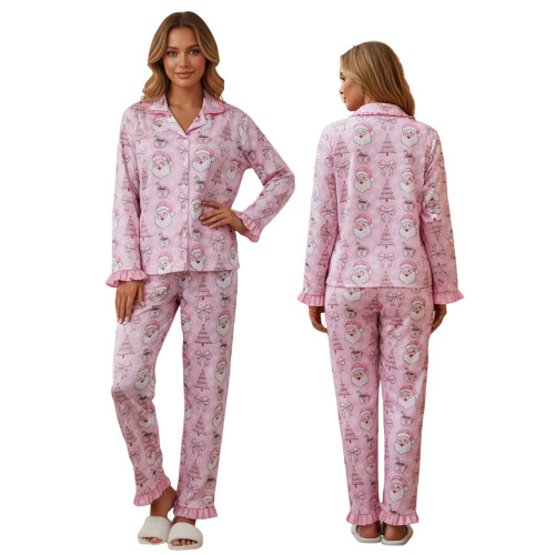 (L, Pink) Γυναικείο σετ χριστουγεννιάτικης και παντελόνα. 1