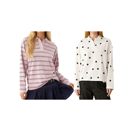 (S, White) Γυναικείο μπλουζάκι μακρύ γιακάς, streetwear 2