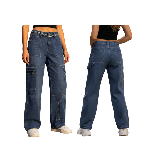 (XL, Blue) Γυναικείο cargo τζιν για streetwear 1