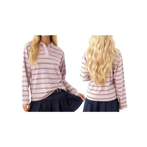 (M, Pink) Γυναικείο μπλουζάκι μακρύ γιακάς, streetwear 1