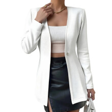 (L, White) Veste blazer femme manches longues col V unie cardigan boutonné, idéal pour occasions décontractées et formelles.