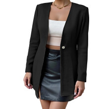 (S, Black) Veste blazer femme manches longues col V unie cardigan boutonné, idéal pour occasions décontractées et formelles.