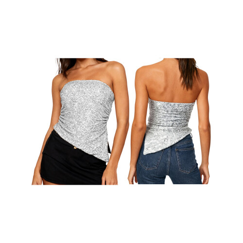 (M, Silver) Γυναικεία τοπ με bandeau, streetwear 1