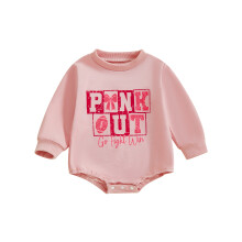 (6-12 Months, Pink) Body infantil meninas, manga longa, gola redonda, estampa letras e laço, estilo rugby, ideal para uso casual.