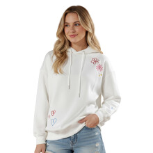 (M, White) Women Flower Embroidered Hoodies Loose Casual Long Sleeve Pullover Hooded Sweatshirt Fall Streetwear