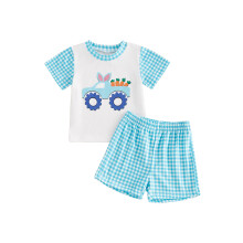 (9-12 Months, White) Conjuntos de pantalones cortos de Pascua para niños con tops de conejito, zanahoria y coche.