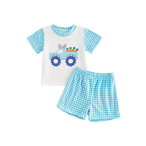 (9-12 Months, White) Σετ Πασχαλινών Σορτς και Αυτοκίνητο