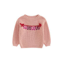 (2-3 Years, Pink) Baby Girl Valentine's Day Sweaters Long Sleeve Banner Garland Embroidery Knit Pullovers Jumper Tops
