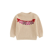 (2-3 Years, Apricot) Baby Girl Valentine's Day Sweaters Long Sleeve Banner Garland Embroidery Knit Pullovers Jumper Tops
