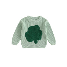 (9-12 Months, Green) Baby-Strickpullover, langärmelig, Rundhalsausschnitt, Kleeblattstickerei, Pullover für Kleinkinder, Herbstoberteile