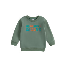 (12-18 Months, Green) Felpa autunnale per bambini, manica lunga, girocollo, con stampa rugby e lettere.