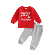 (12-18 Months, Red) Éadaí Vailintín Buachaillí agus Cailín - Geansaí Muinchille Fada le Prionta Litreacha agus Bríste Fada