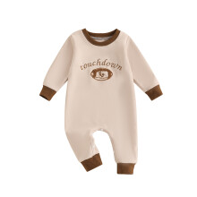 (3-6 Months, Coffee) Body autunnale per neonati con ricamo a lettere di calcio, maniche lunghe a coste, scollo rotondo, tutina a coste