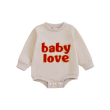 (3-6 Months, Beige) Tutina per neonati e bambine, maniche lunghe, scollo rotondo, ricamo con lettere, tutina per San Valentino